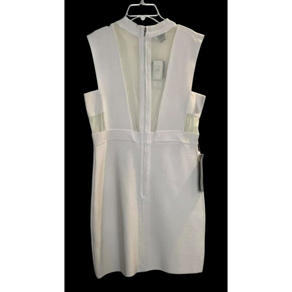 Bebe Bandage Dress Bodycon Mini Mesh Cutout Plunge Sexy L White NWT Y2K 90s - Picture 11 of 12